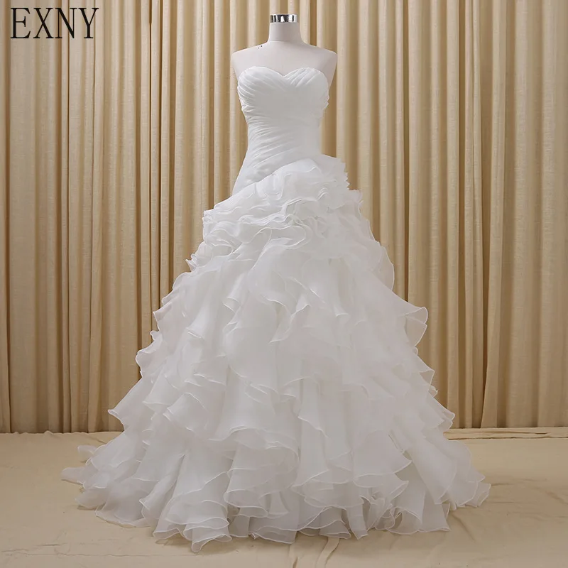 

EXNY 2019 Robe De Mariage White/ Ivory Wedding Dress Pleats Ruffled Organza Bridal Gowns Custom made