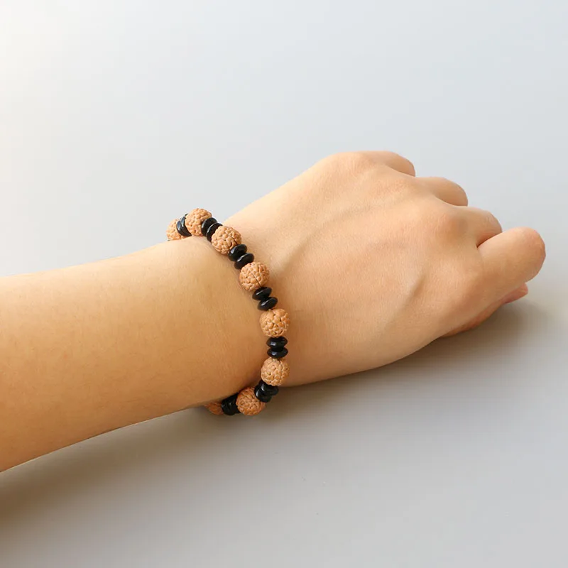 New-Trend-Rudraksha-Seed-With-Coconut-shell-Beads-Unisex-Healthy-Jewelry-Tibetan-Stretch-Bracelet-Reikinn-BSL011 (5)