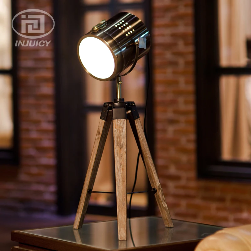 European Style Retro Real Wood Tripod Table Lamp Study Office Spot Real Wood Tripod Table Lamp