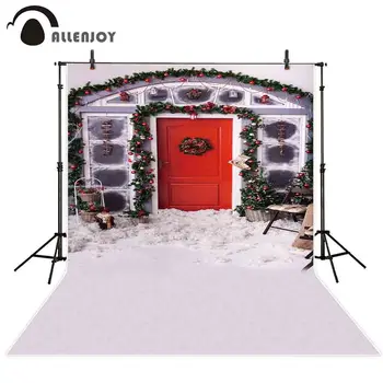 

Allenjoy Christmas porch background for photo studio holiday decor red door wreath backdrop photobooth photoshoot sessions
