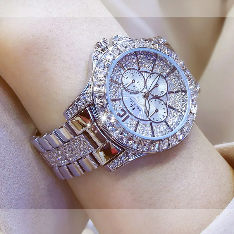 

2019 Women Round Full Diamond Bracelet Watch Analog Quartz Movement Wrist Watch Luxury Silver Ladies Watch Women whatches waches