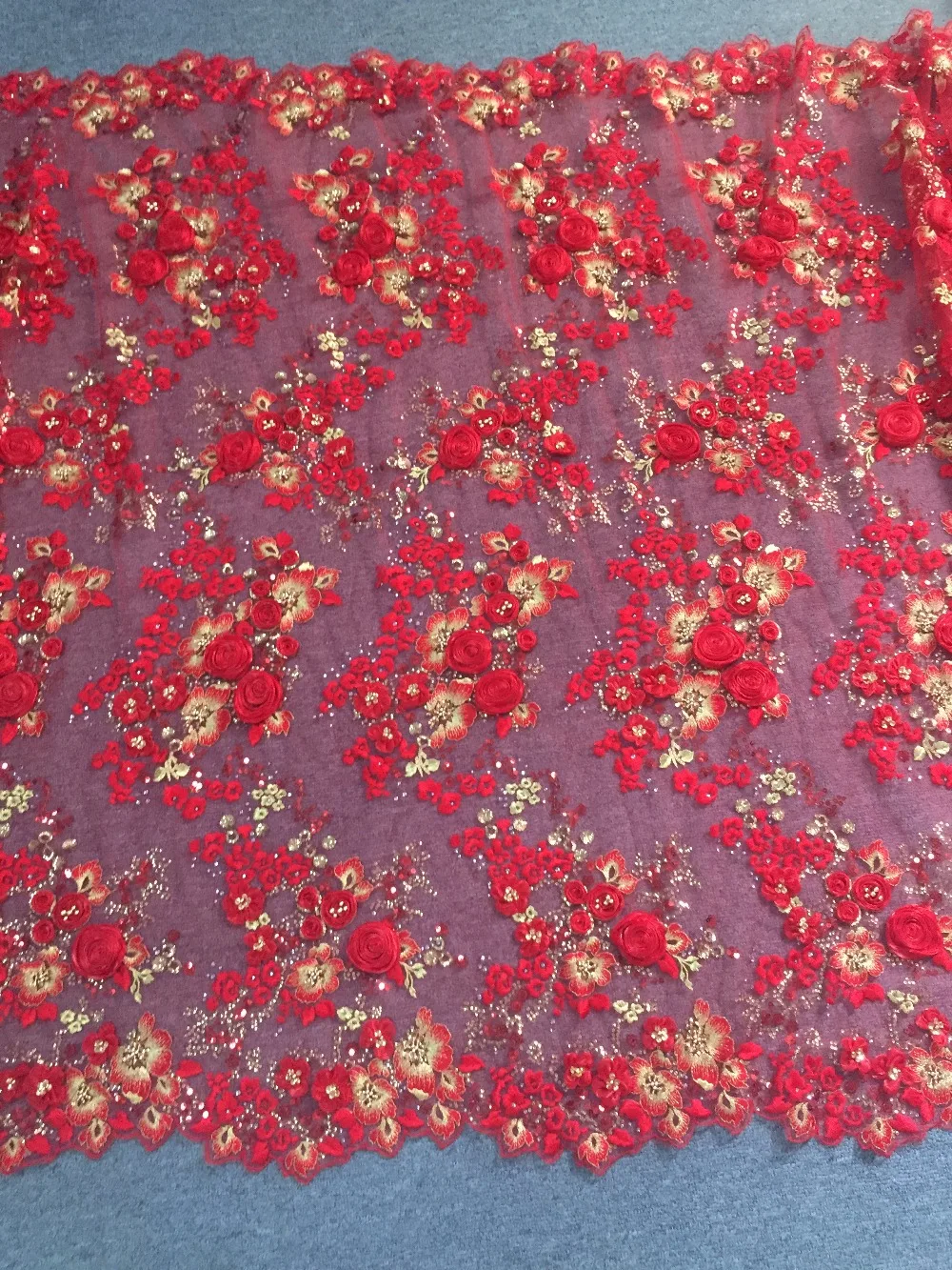 

3D French lace with sequins and stone Applique 5 yards/lot 2017 handmade Latest African Lace Fabric For Wedding Dress beaded
