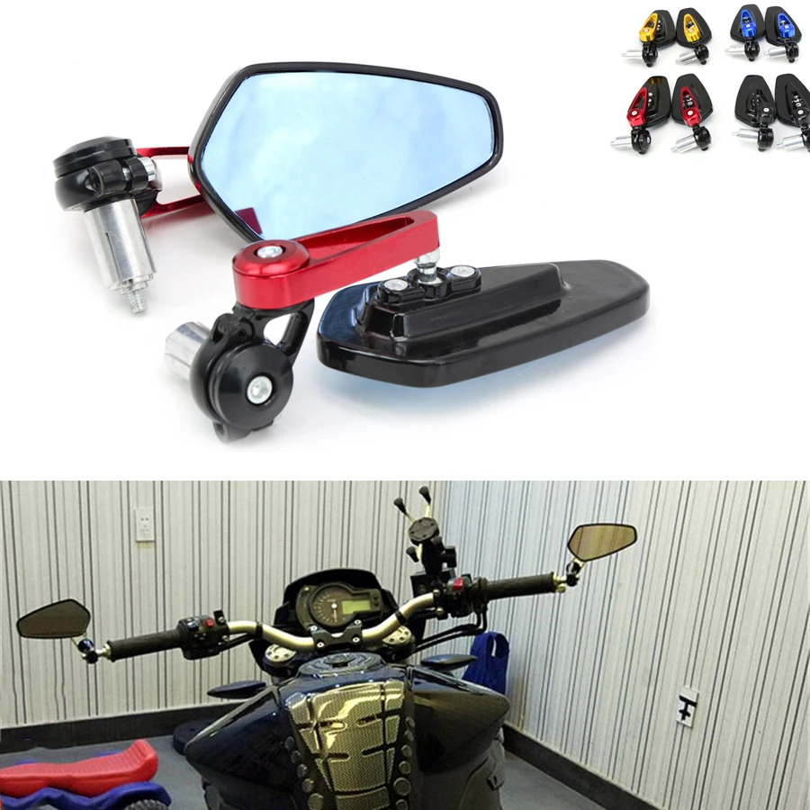 Universal 7/8"" 22mm Handle Bar Grips Side Mirror Motorcycle Mirror