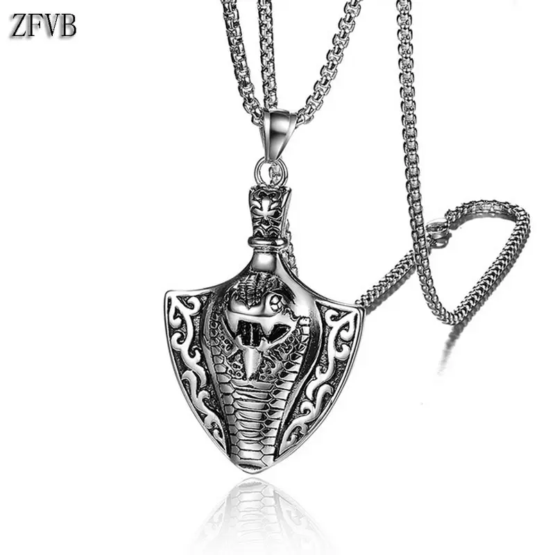 

ZFVB Vintage Tone Cobra Pendant Necklace for Men Chain Stainless Steel Punk Animal With Snake Necklaces Street Wear Jewelry