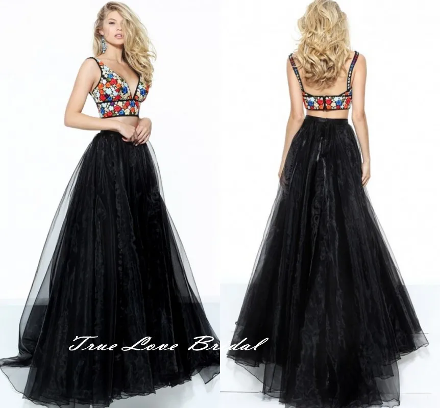 White Top Straight Neckline 2 Pieces Floral Long A-line Prom Dresses, Evening Dresses, PD0370