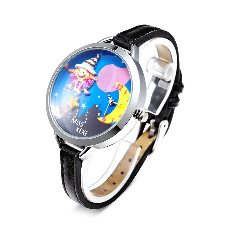 Miss Keke, модные милые часы с 3d луной, браслет для детей, девочек, часы Geneva, кожа, кварцевые наручные часы, часы 854