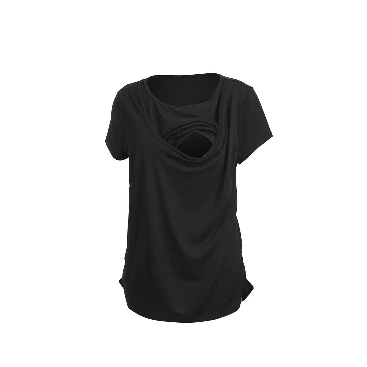 Модные Женские однотонные футболки для беременных; летняя мягкая эластичная хлопковая Футболка для беременных и кормящих; женские топы; двухслойная блузка - Цвет: Черный