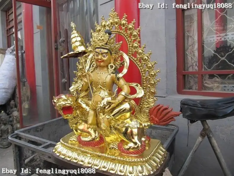 

26"Tibet Buddhism Pure Bronze Copper painted Gild Vaishravana Buddha Statue