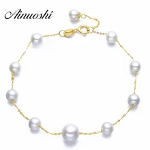 AINUOSHI 18 К желтое золото натуральный культивированный пресноводный браслет с жемчужными подвесками браслеты свадебные украшения Женская Золотая цепочка звено браслет