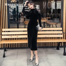 Autumn Winter Casual Black Dress Women O-neck Long Sleeve Vintage Velvet Dress Women Cloak Sleeve Midi Dress Vestido Plus Size Autumn Winter Casual Black Dress Women O-neck Long Sleeve Vintage Velvet Dress Women Cloak Sleeve Midi Dress Vestido Plus Size