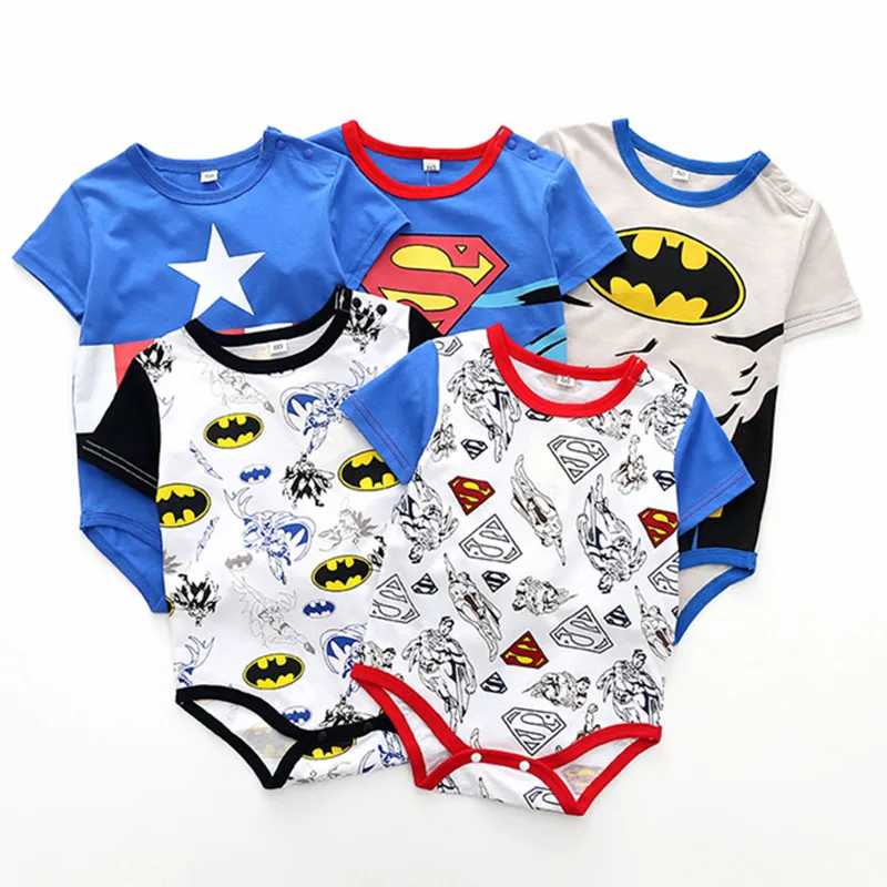 الرضع الطفل رومبير ملابس الصيف الفتيات الفتيان سوبرمان حللا الاطفال هالوين الملابس بيبي القطن Junmsuits باتمان السروال القصير