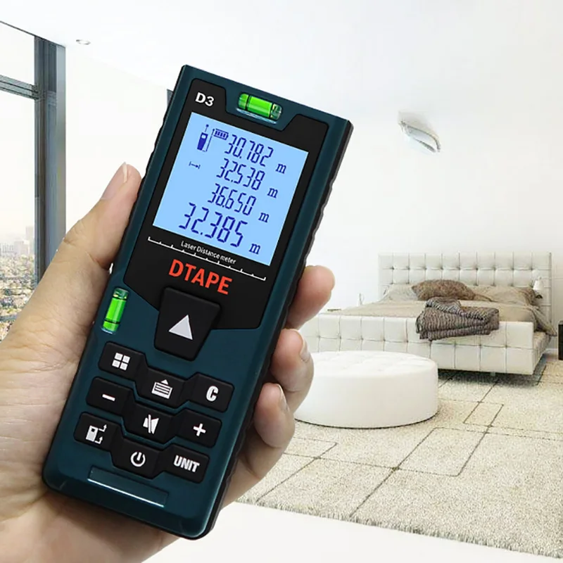 

Laser Range Finder DTAPE D3 Distance Meter 40M/60M/80M/100M Tape Ruler Measure D3 Laser Distance Volume Tool Auto Power Off