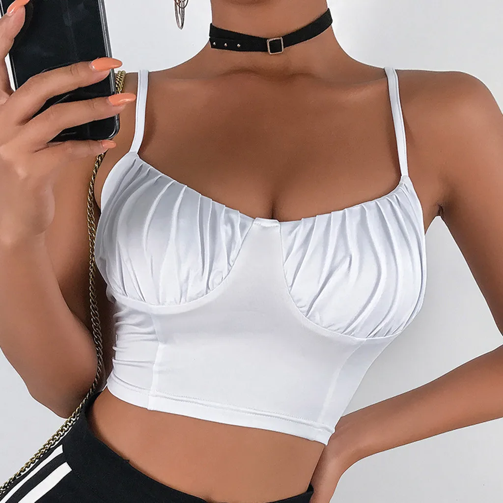 

Sexy Backless Camis Crop Tops Summer Women's Fashion Casual Solid Color Open Back Tie Pleated Camisole Femme Clubwear haut femme