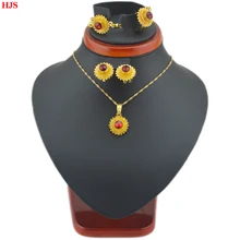 Ethiopian jewelry sets 24k Gold plated rhinestone bracelet earrings ring pendant chain jewelry sets