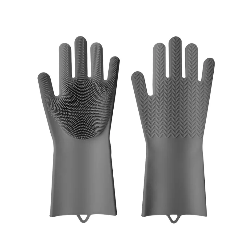 Волшебный многоразовый силикон перчатки Чистящая Щетка скраб перчатки термостойкие для посуды мойка Чистка инструменты для ухода за волосами - Цвет: Черный