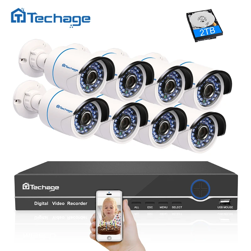 Techage 1080P HDMI CCTV Camera System 8CH POE NVR Kit 2.0MP Outdoor Security IP Camera Day/Night P2P Video Surveillance System