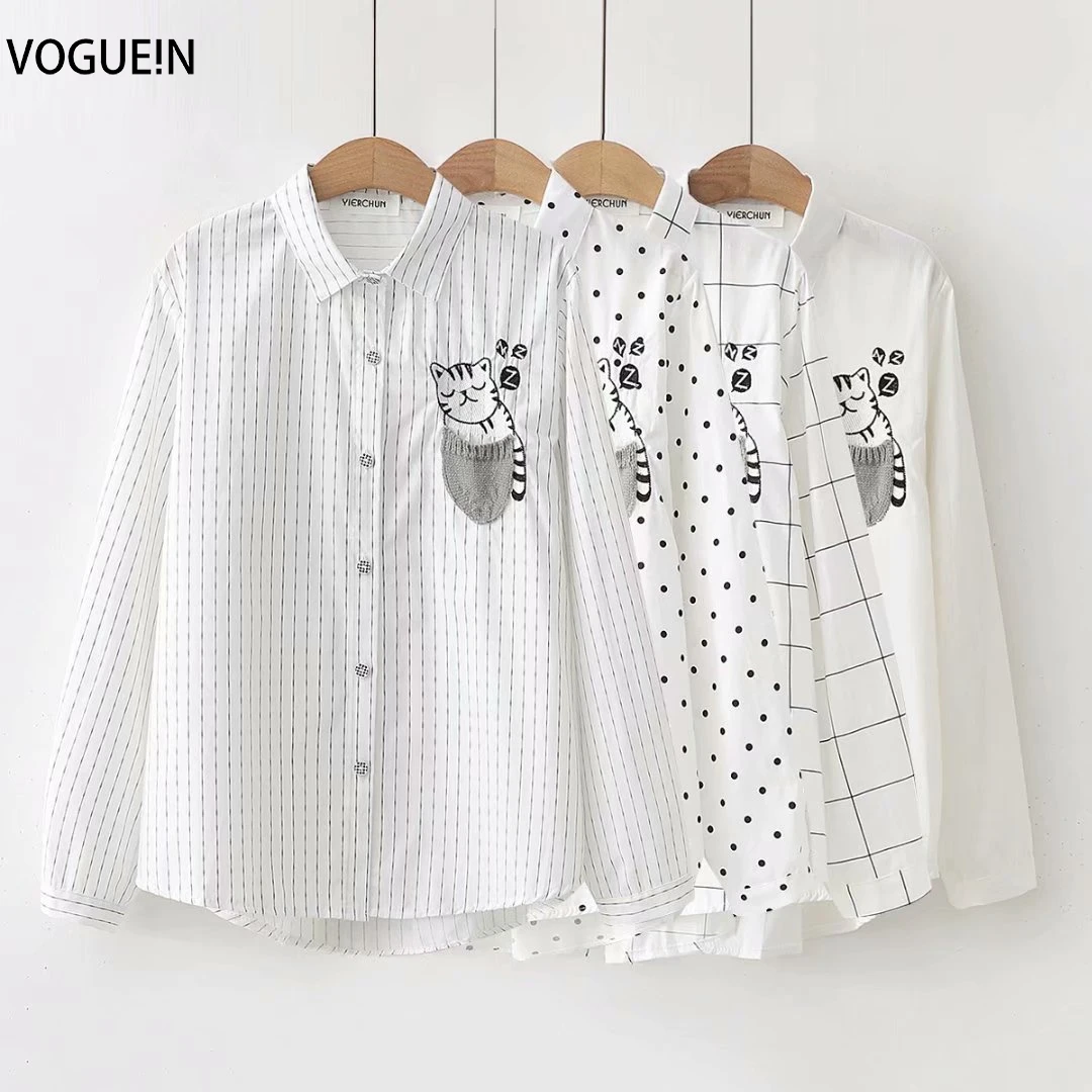 VOGUEIN новые женские милые кошки вышивка в горошек Полосатый плед печати длинный
