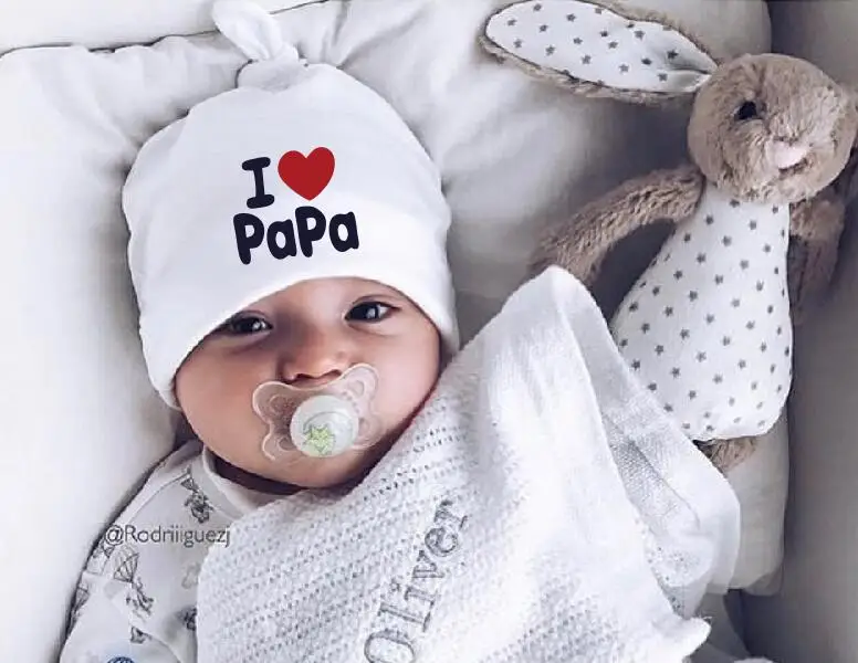 Фирменный Чепчик для сна для новорожденных, шапка с надписью «i love papa» для детей, шапка для девочек и мальчиков, хлопковая шапочка, шапочка для малышей