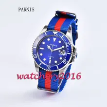 New 40mm Parnis blue dial ceramic bezel luminous marks date sapphire glass miyota Automatic business Men’s Watch