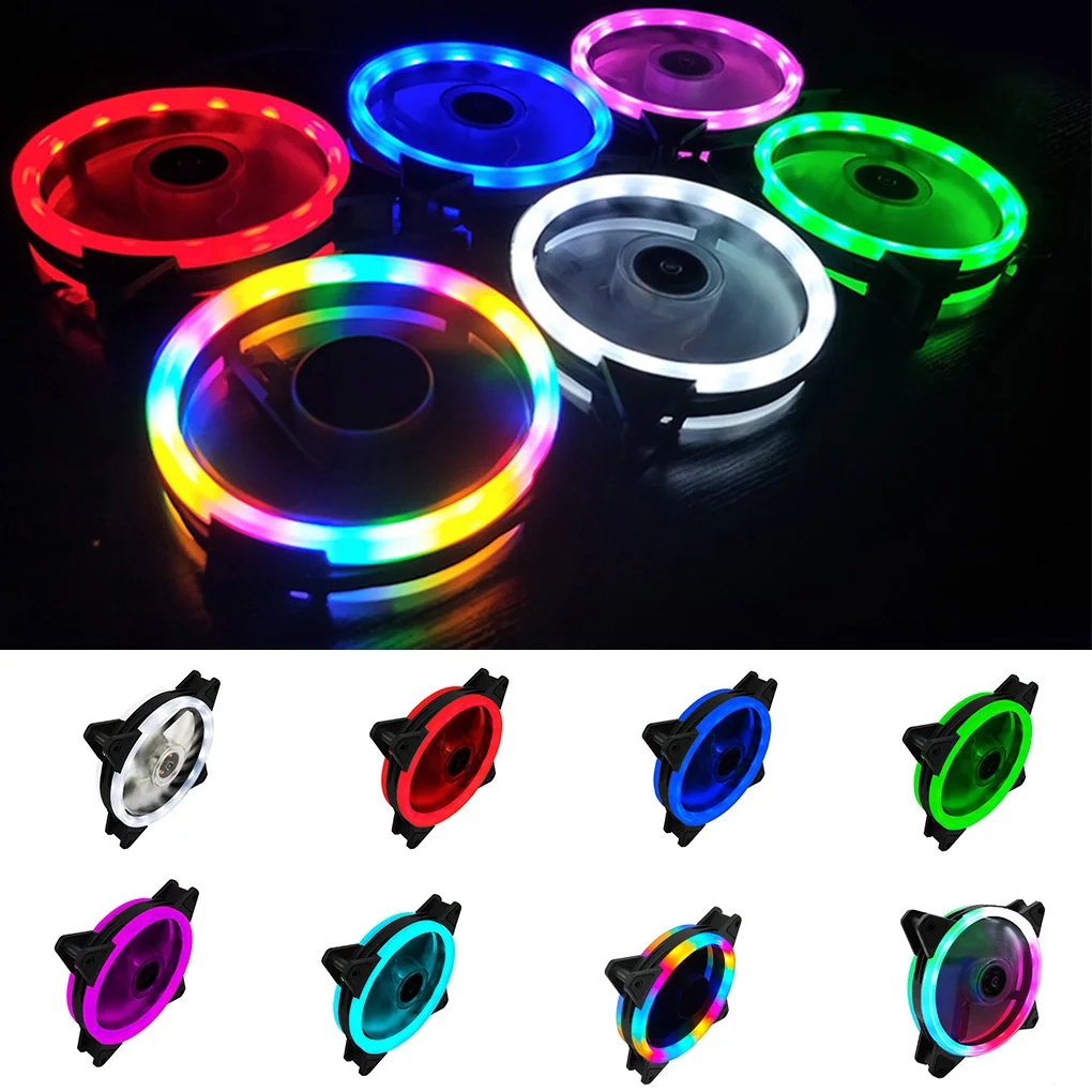 

Computer LED Fans Fashion Double-sided Low Noise 4-Pin Computer Power Supply Fan LED Light Heatsink Cooler