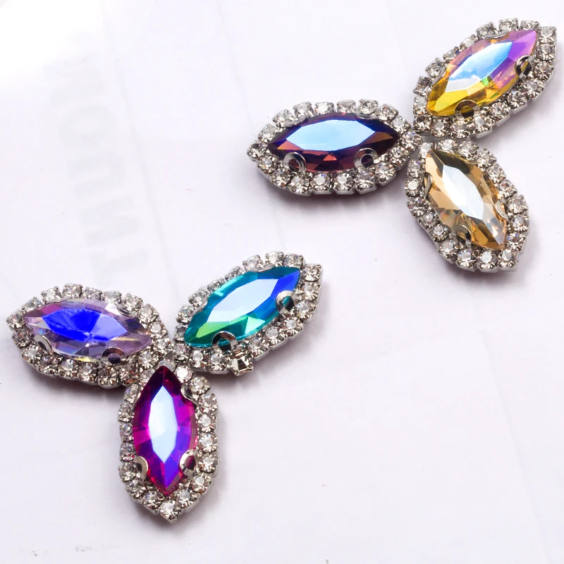 Dorisfanny смешанные Colors7x15mm с украшением в виде кристаллов Стекло Красочные AB пришить