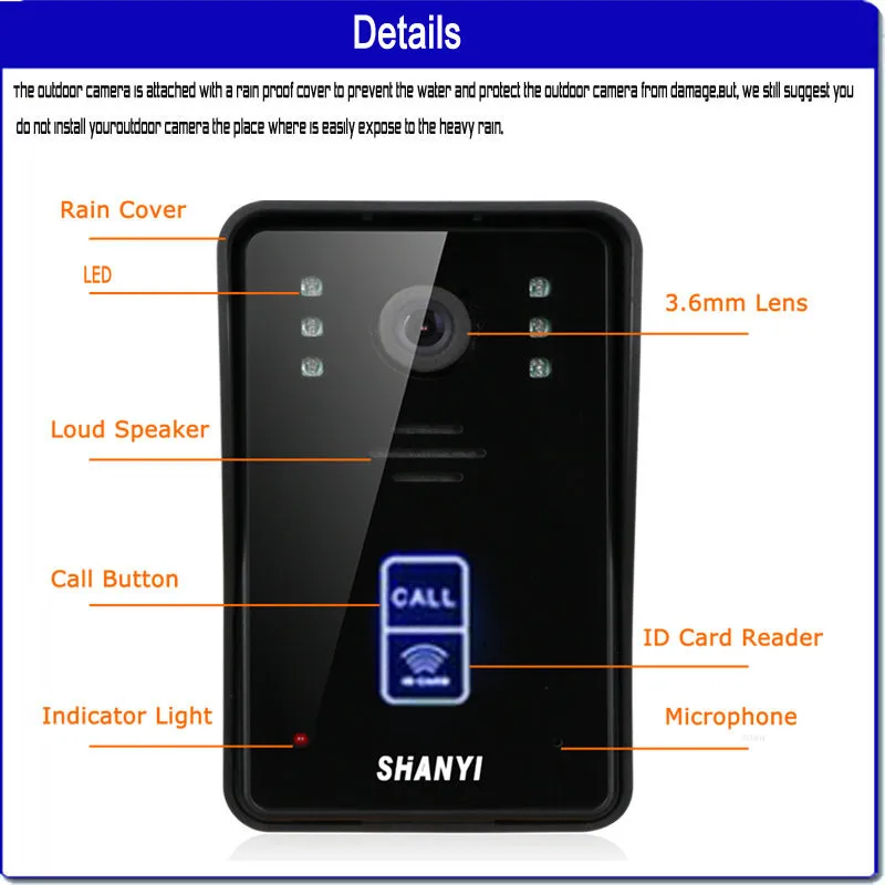 7 дюймов монитор сенсорный видео домофон дверной звонок безопасности дома ИК камера электронный замок RFID брелоки 1V2