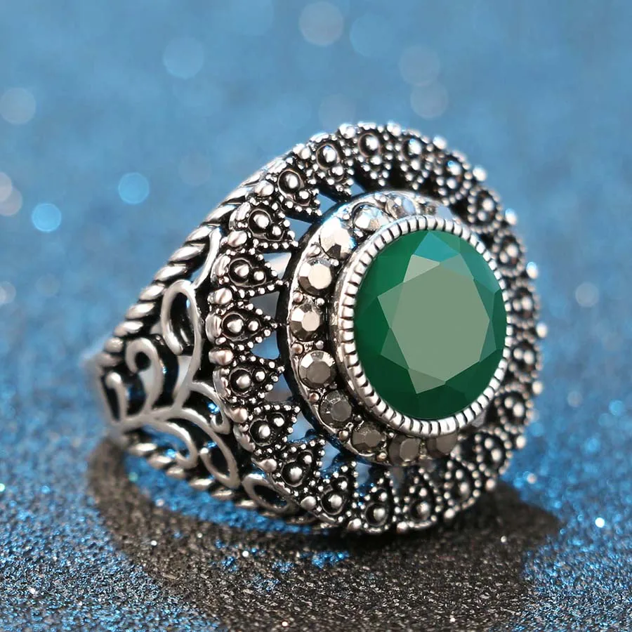 Hot-Wholesale-Green-Ring-Vintage-Jewel-Bright-Black-Czech-Drilling-Silver-925-Women-Retro-Cover-Ring (3)
