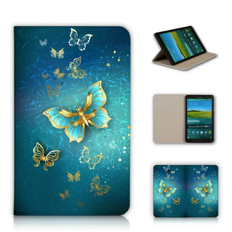 

Flying Butterfly Floral Pattern Print Leather Flip Case For Samsung Galaxy Tab S 8.4 Smart Cover Case T700 T701 + Screen Film