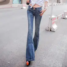 ¡Súper! Vintage de baja altura mujeres Jeans pierna ancha mujer flare pantalones de jean elásticos para mujer calsa denim jean push up