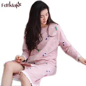 

Fdfklak Spring Summer Long Sleeve Nightgowns Sleepshirts Long Womens Nightgowns Women Sleepwear Cotton Ladies Sleepwear Q610