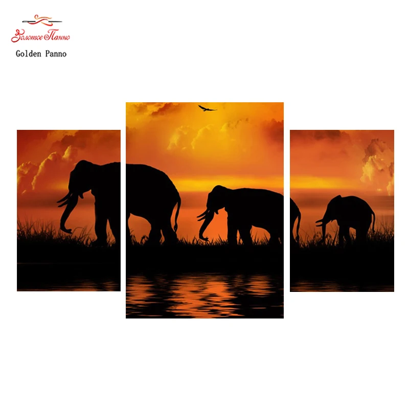Gloden Panno 5D Full DIY Diamond Embroidery square Painting Cross Stitch 3D Mosaic Needlework Crafts elephant | Дом и сад