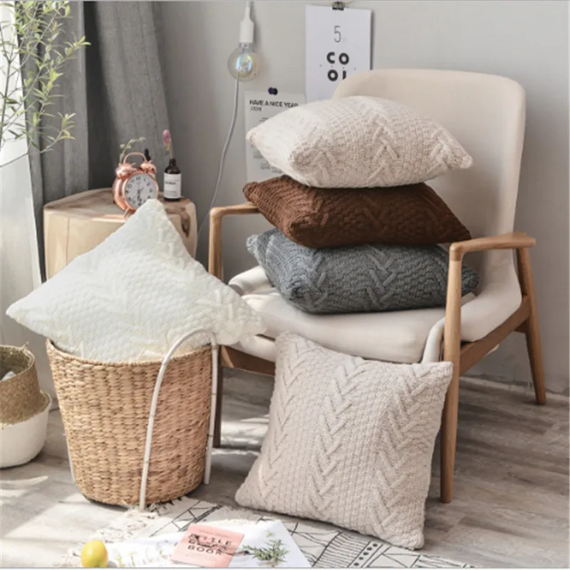 

Hap-deer comfortable woolen knitted Fishbone lines cushion cover soft fitting car waist cushions nordic decoration home