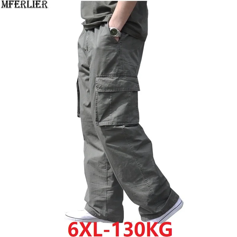 Мужские брюки карго хлопковые с карманами размера плюс 5XL 6XL 130 кг Осенние Летние