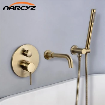 

Shower set Nickel Gold Brass Bathroom Shower Set hot and cold Wall Mounted bathtub split wall hidden embedded faucet DXT400