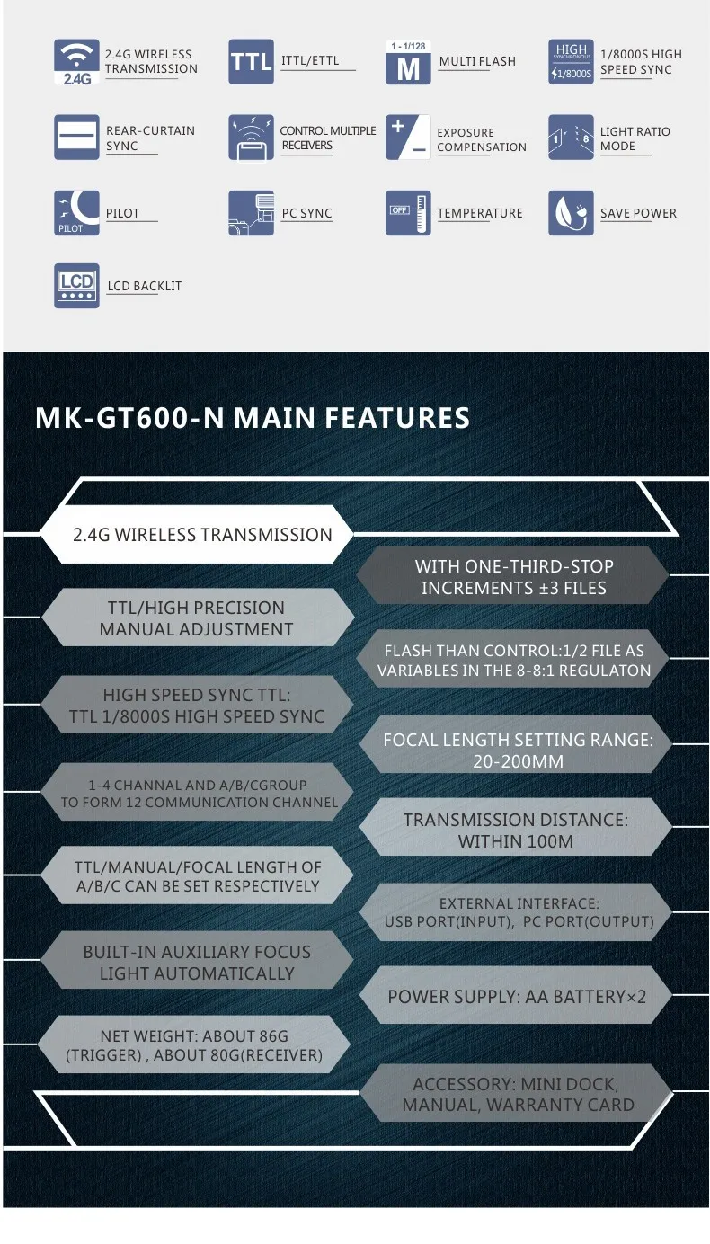 Meike MK-GT600N MK GT600 2,4G Беспроводной 1/8000 s HSS ttl флэш триггер для Nikon D7100 D7000 D5100 D5000 D5200 D90 D70