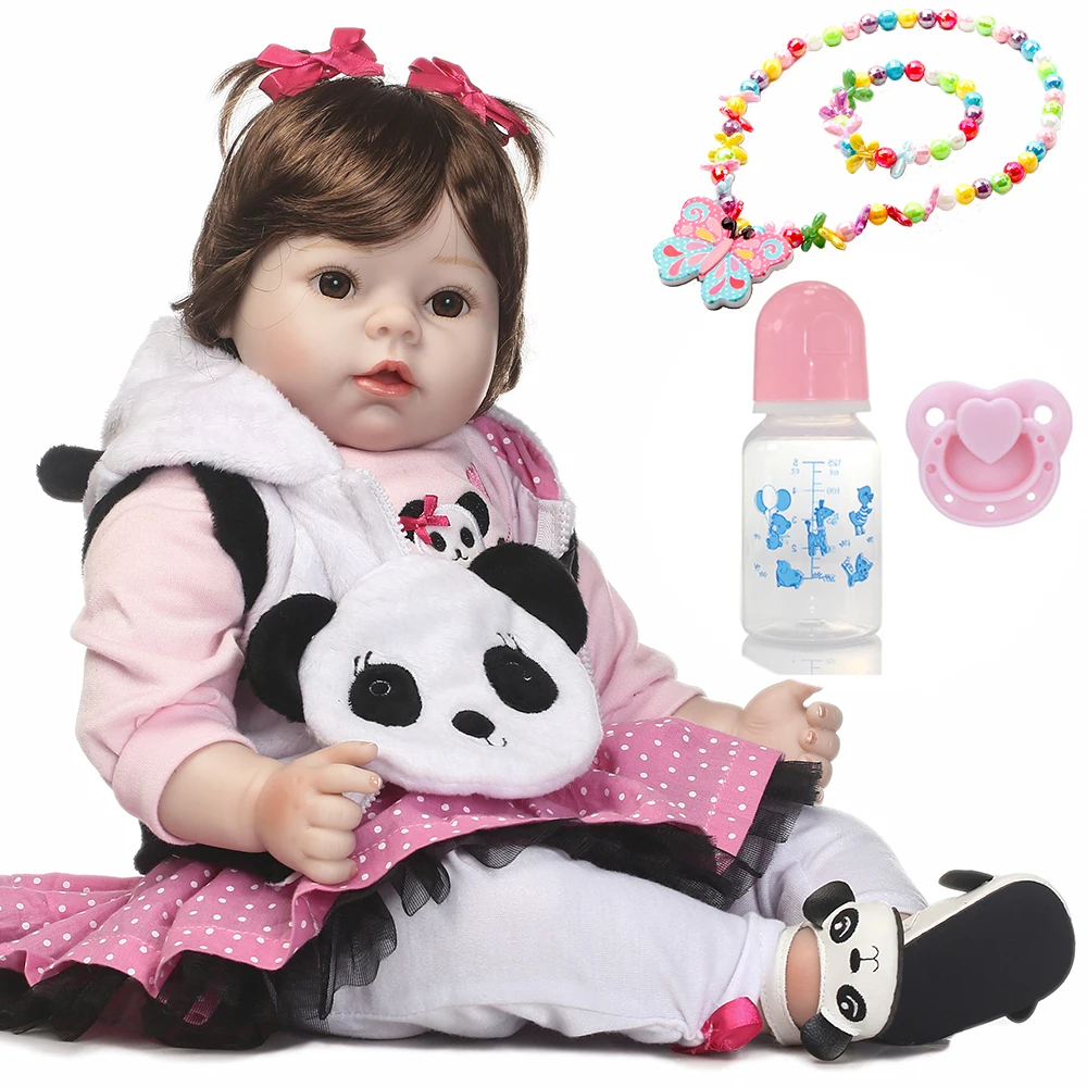 

Bebe Doll Reborn 50cm Silicone Reborn Baby Doll toy Gift for White Panda Coat White Jumpsuit with Beaded Necklace Bracelet