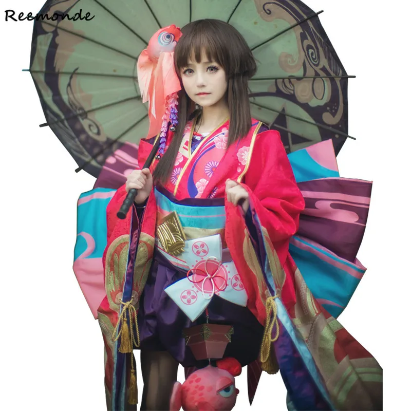Игры Yin Yang Master Onmyoji Minamoto Kagura Косплей Костюм Onmyoji Kawaii милые красные кимоно для женщин Одежда для девочек