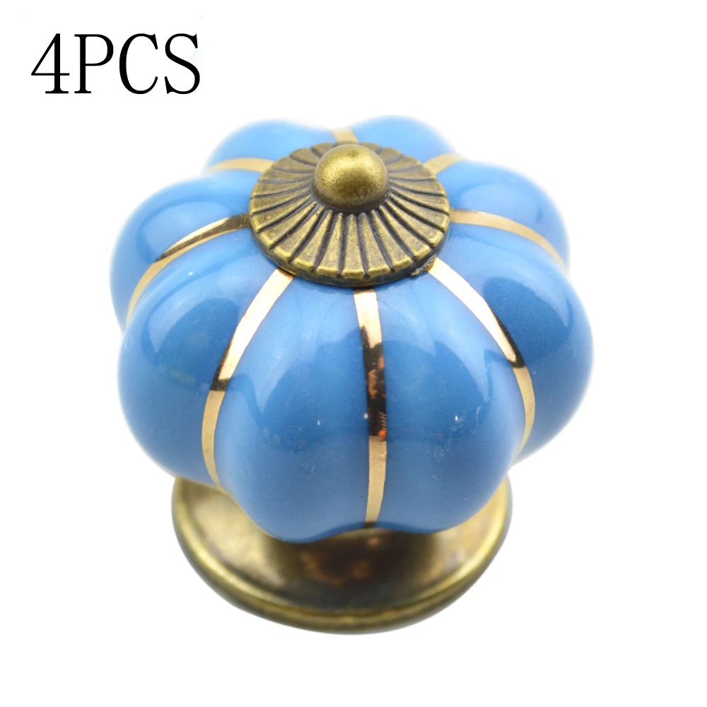 4pcs/set Blue pumpkin Ceramic Handle knob Drawer Cabinet Pulls Closet Cupboard Pull Handle antique furniture handles