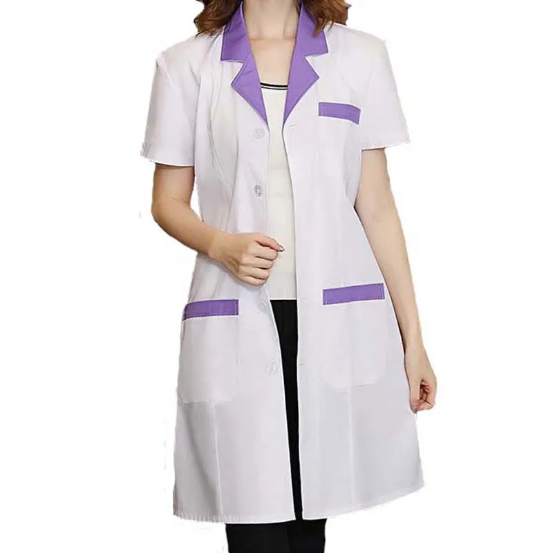Медсестры с короткими рукавами 3 цвета (розовый воротник/зеленый воротник/Лавандовый воротник) лабораторное пальто 2018 новый стиль