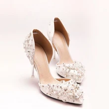 Luxurious Elegant Lady Sandals Lovely High-heeled Women Dress Shoes Lace Flower Rhinestone Wedding Dress Shoes Bridal Shoes