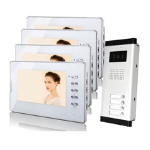 ENVÍO de la Nueva 7 “Sistema de Intercomunicación Apartamento Teléfono de La Puerta de Entrada de vídeo 4 Monitor 1 Cámara Del Timbre de 4 Casa En Inventario Al Por Mayor