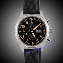 Часы Parnis 42 мм черный циферблат Полный Хронограф Дата Неделя дисплей светящиеся стрелки оранжевые метки кварцевые move Мужские t часы 133