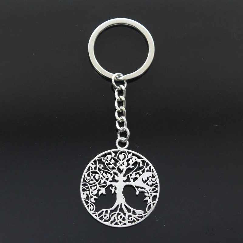 Hot Fashion Peace World Tree 40x35mm Pendant 30mm Key Ring Metal Chain Silver Color Men Car Gift Souvenirs Keychain Dropshipping