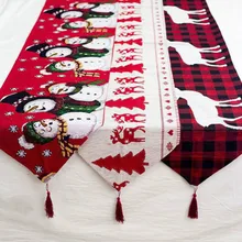 

Merry Christmas Rectangular Linen Tablecloth Elk Snowman tree Dining Table Covers Christmas Decorations for home New year Party