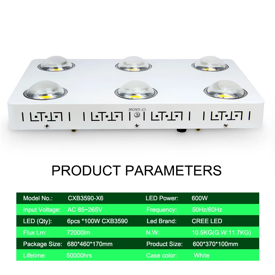 Светодио дный LED завод светать полный спектр диммирующий CREE COB CXB3590-X6 II 600 Вт 72000LM = hВт PS 1000 для комнатных растений роста освещение