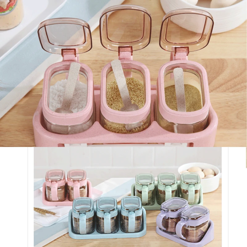 

Spice Jar Seasoning Box Kitchen Spice Storage Bottle Plastic and glass Jars Transparent Salt Pepper Cumin Powder Box Tools