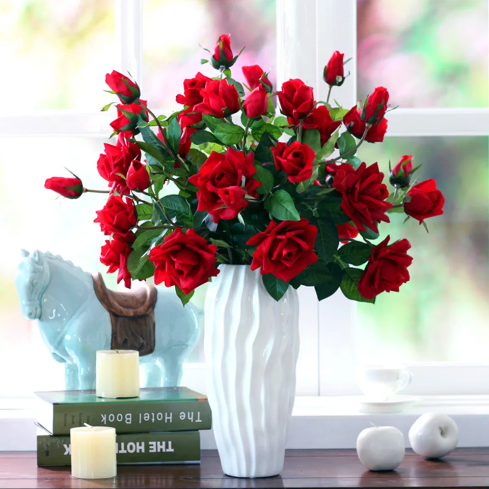 Large Artificial Flowers Roses For Wedding Party Table Home Decoration Real Touch Silk Flowers Bunches Fake Flowers Bouquet (4)