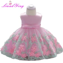 Vestido Vintage para niña, vestido de bautizo de roseta, 2018, para recién nacidos y niñas, primer regalo de cumpleaños, lazo grande, vestido tutú para bebés pequeños