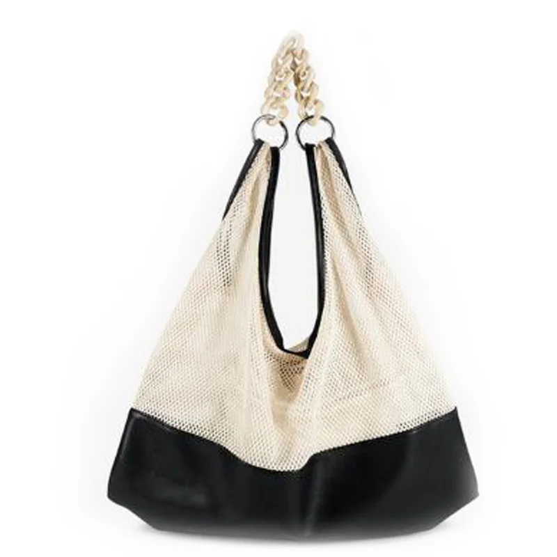 

ABSF New Summer Ladies Handbag Shoulder Bag Casual Stitching Mesh Pu Beach Bag