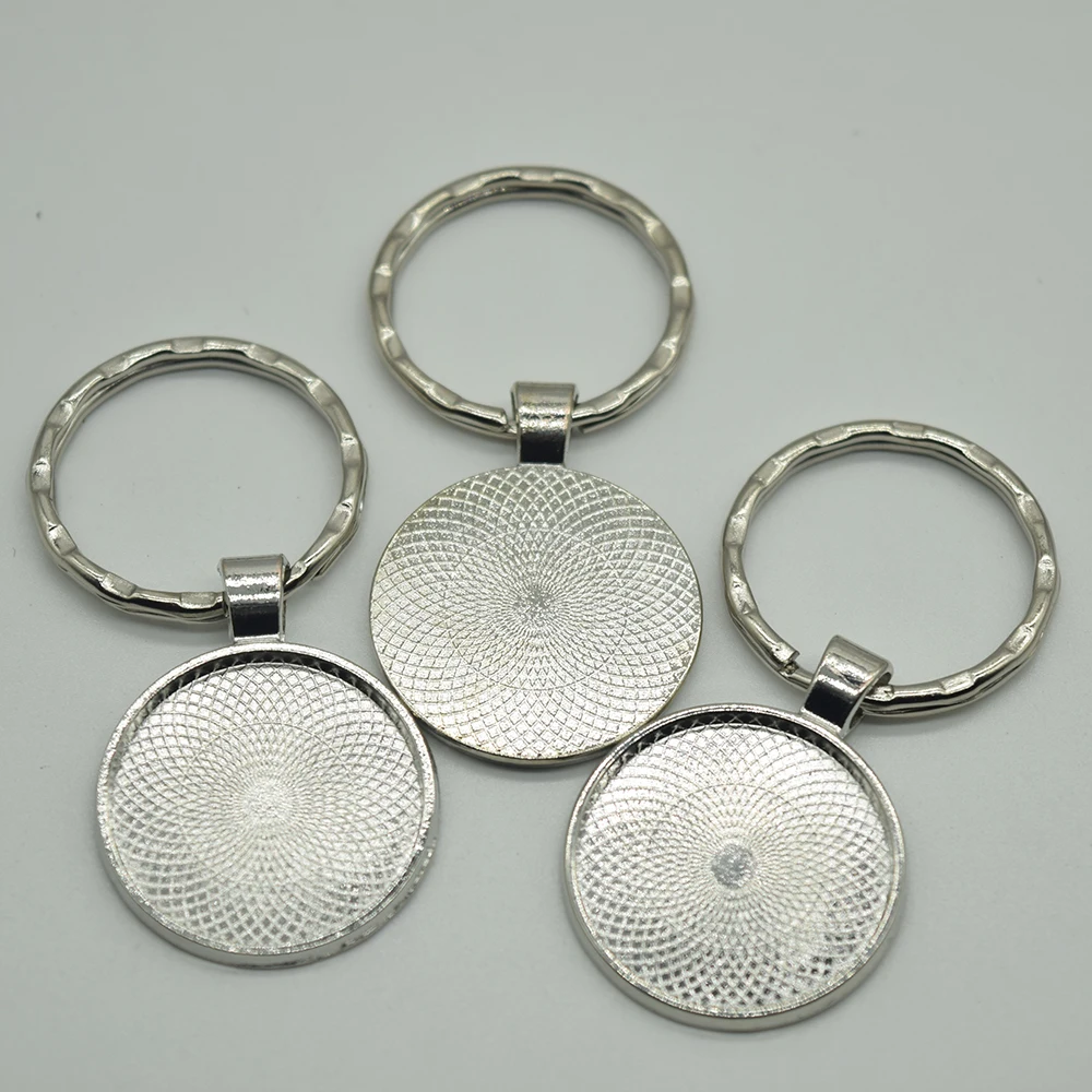 Пустой Брелок DIY кулон брелок для ключей ручной работы кольца брелок стеклянный кабошон 25 мм пустая база 5 шт./лот